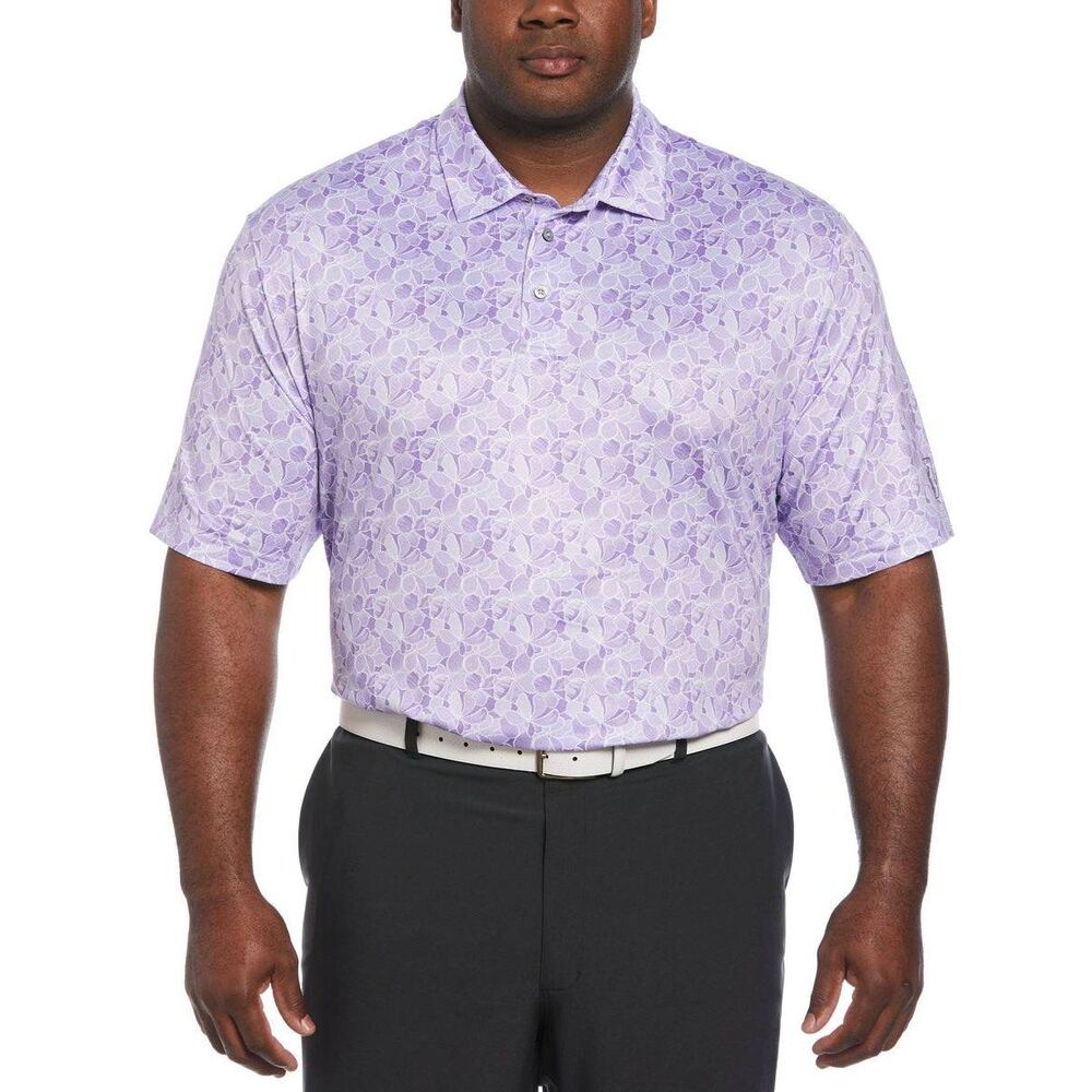 PGA tour purple floral Pro Series athletic wicking polo golf shirt mens XL
